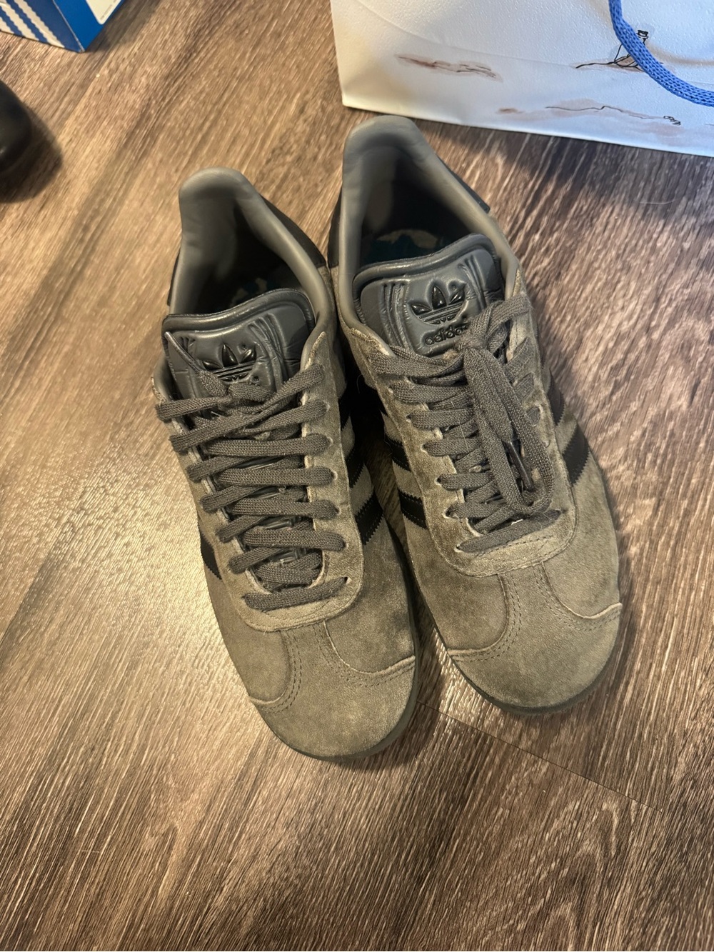 adidas Women's Gray Suede Sneakers with Black Stripes